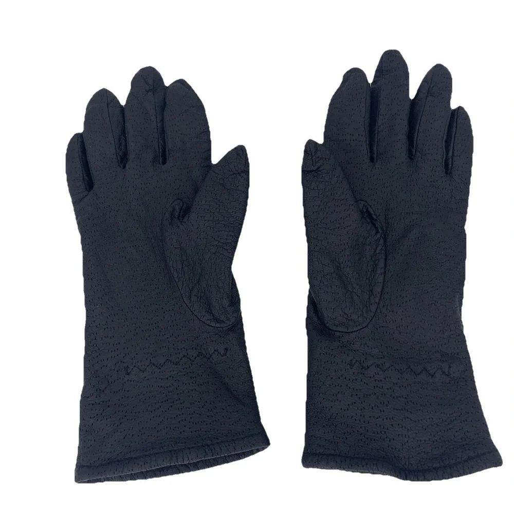 FOWNES Black Leather Gloves Vintage Women Size 6.5 WPL9522 Lined Soft Supple 9
